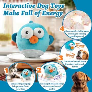 Dog Toy, Interactive Dog Toys, Squeaky Dog Toys with Interactive Dog Ball, Rechargeable Crinkle Dog Chew Toys Pet Plush Toys for Small Medium Large Dog Toys to Keep Them Busy Jumping Music(Puffer)