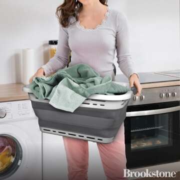 BROOKSTONE, 1 UNIT, 11 GALLONS - [OUR LARGEST BASKET EVER] 24" Collapsible Laundry Basket, Comfort N...