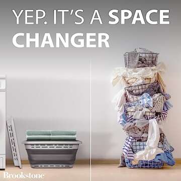 BROOKSTONE, 1 UNIT, 11 GALLONS - [OUR LARGEST BASKET EVER] 24" Collapsible Laundry Basket, Comfort Non-Slip Grip Handles, Minimalist Space Saving Design, Portable Pop-Up Hamper, [BPA FREE]