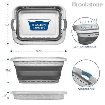 BROOKSTONE, 1 UNIT, 11 GALLONS - [OUR LARGEST BASKET EVER] 24" Collapsible Laundry Basket, Comfort Non-Slip Grip Handles, Minimalist Space Saving Design, Portable Pop-Up Hamper, [BPA FREE]
