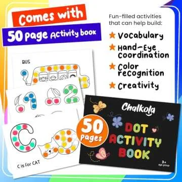 Chalkola 10 Washable Dot Markers for Toddlers - Paint Dotters, Bingo Markers Daubers | Dot Art for Kids & Preschool, Dabbers Paint Marker | Washable Pens for Kids + Free Activity Book
