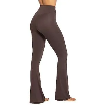 Sunzel Flare Leggings, Crossover Yoga Pants with Tummy Control, High-Waisted and Wide Leg, 32" Inseam, Seal Brown Medium