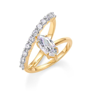 PAVOI 14K Yellow Gold Plated Cubic Zirconia Crossover Ring for Women | Simulated Diamond Open Twist ...