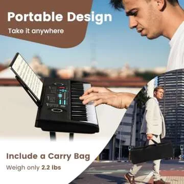 Costzon 61 Key Keyboard Piano, Electric Digital Piano Keyboard with Microphone, Music Stand, Keynote Stickers & Carrying Bag, Portable Keyboard Piano for Beginners Adults