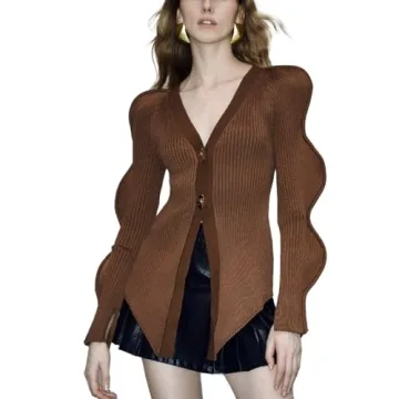 URBAN REVIVO Women Cardigan Sweaters Long Sleeve Knitted V-Neck Open Front Button Down Outwear Trend...