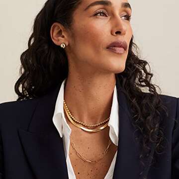 NUZON Gold Bead Choker Necklace for Women Dainty 18K Gold Plated 4mm Beaded Ball Chain Strand Adjust...