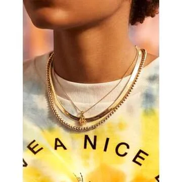 NUZON Gold Bead Choker Necklace for Women Dainty 18K Gold Plated 4mm Beaded Ball Chain Strand Adjustable Layering Necklaces Costume Jewelry 15’’