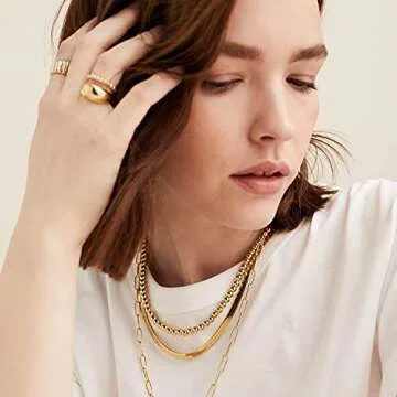 NUZON Gold Bead Choker Necklace for Women Dainty 18K Gold Plated 4mm Beaded Ball Chain Strand Adjustable Layering Necklaces Costume Jewelry 15’’