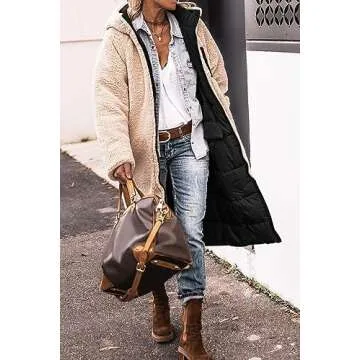 PRETTYGARDEN Women 2025 Long Winter Coats Warm Zip Up Sherpa Fleece Hoodie Puffer Jackets Outwear (Black,Medium)