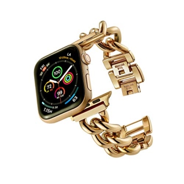 ALAMHI Compatible Apple Watch Band Gold 38mm 40mm 41mm, Cowboy Chain Compatible Apple Watch Band, St...