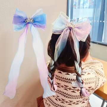 2 Pack Colorful Ribbon Hair Bows Alligator Clips Princess Bowknot Hair Barrettes Gradient Color Bows Hair Accessories for Girls