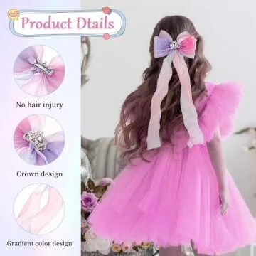 2 Pack Colorful Ribbon Hair Bows Alligator Clips Princess Bowknot Hair Barrettes Gradient Color Bows Hair Accessories for Girls