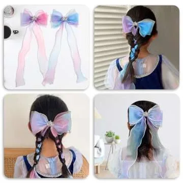 2 Pack Colorful Ribbon Hair Bows Alligator Clips Princess Bowknot Hair Barrettes Gradient Color Bows Hair Accessories for Girls