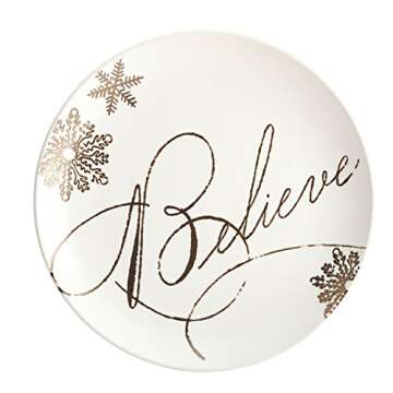 Paula Deen Dinnerware Stoneware Holiday Salad/Dessert Plate Set, 4-Piece, Winter Charm Pattern, Cream