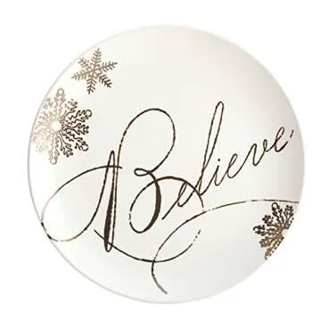 Paula Deen Dinnerware Stoneware Holiday Salad/Dessert Plate Set, 4-Piece, Winter Charm Pattern, Cream