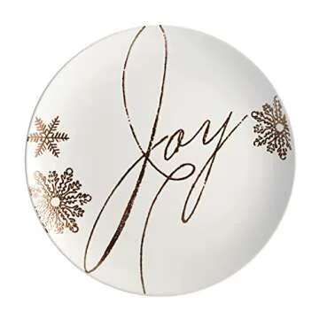 Paula Deen Dinnerware Stoneware Holiday Salad/Dessert Plate Set, 4-Piece, Winter Charm Pattern, Cream