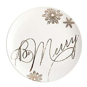 Paula Deen Dinnerware Stoneware Holiday Salad/Dessert Plate Set, 4-Piece, Winter Charm Pattern, Cream