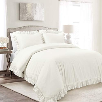 Lush Decor Reyna Ruffle 100% Cotton Duvet Cover Set - 3 Piece Cozy Ruffled Bedding Set - Timeless El...