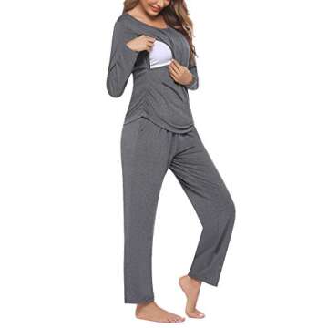 Ekouaer Women's Maternity Nursing Pajama Set Breastfeeding Sleepwear Set Double Layer Short Sleeve Top & Pants Pregnancy PJS