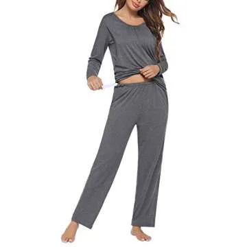 Ekouaer Women's Maternity Nursing Pajama Set Breastfeeding Sleepwear Set Double Layer Short Sleeve Top & Pants Pregnancy PJS