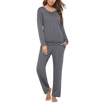 Ekouaer Women's Maternity Nursing Pajama Set Breastfeeding Sleepwear Set Double Layer Short Sleeve Top & Pants Pregnancy PJS