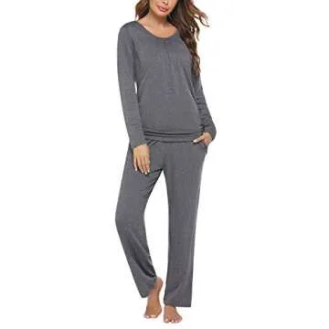 Ekouaer Women's Maternity Nursing Pajama Set Breastfeeding Sleepwear Set Double Layer Short Sleeve Top & Pants Pregnancy PJS