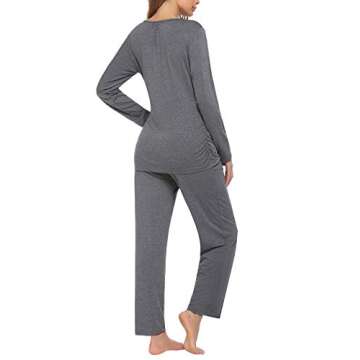 Ekouaer Women's Maternity Nursing Pajama Set Breastfeeding Sleepwear Set Double Layer Short Sleeve Top & Pants Pregnancy PJS