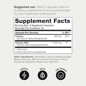 Toniiq 1800mg Ultra High Purity Ca AKG Supplement - 99%+ Highly Purified and Bioavailable Calcium Al...