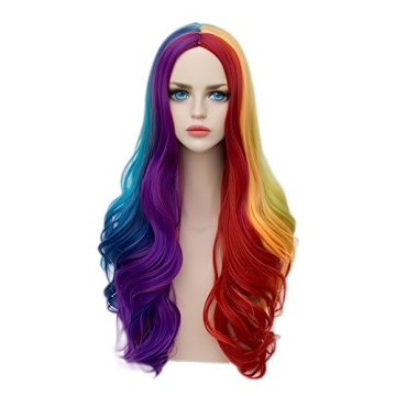 Alacos Vibrant Rainbow Costume Wig for Parties and Cosplay