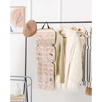 BAGSMART Jewelry Travel Organizer Case,Hanging Roll Jewelry Bag for Travel with Pockets,Large Capacity Jewelry Roll for Rings,Necklaces,Earrings,Bracelets,Bracelets,Portable Travel Essentials,Black