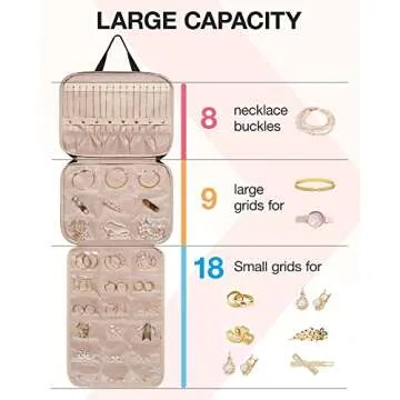 BAGSMART Jewelry Travel Organizer Case,Hanging Roll Jewelry Bag for Travel with Pockets,Large Capacity Jewelry Roll for Rings,Necklaces,Earrings,Bracelets,Bracelets,Portable Travel Essentials,Black