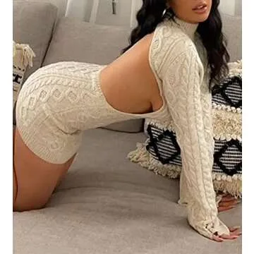 NUFIWI Women Knit Mini Dress Sexy Backless Wool Short Dresses Long Sleeve Fall Winter Outfits Female Elegant Christmas Wear White
