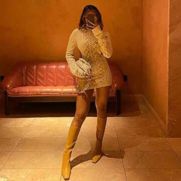 NUFIWI Women Knit Mini Dress Sexy Backless Wool Short Dresses Long Sleeve Fall Winter Outfits Female Elegant Christmas Wear White