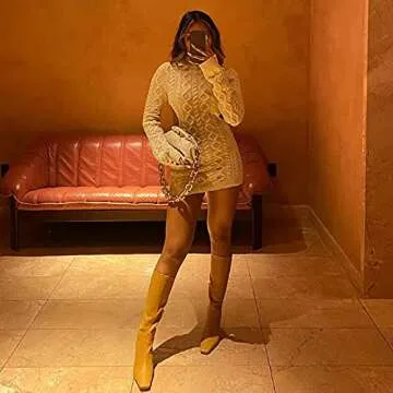 NUFIWI Women Knit Mini Dress Sexy Backless Wool Short Dresses Long Sleeve Fall Winter Outfits Female Elegant Christmas Wear White