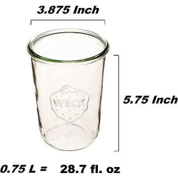 Weck Canning Jars 743 - Mold Jars made of Transparent Glass - Eco-Friendly - Storage for Food, Yogurt with Air Tight Seal and Lid - 3/4 Liter Tall Jars Set - Set of (2 Jars)