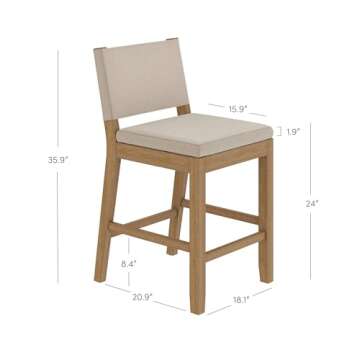 Nathan James Linus Modern Upholstered Counter Height Bar Stool with Back and Solid Rubberwood Legs i...