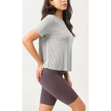 ODODOS Modal Soft Short Sleeve Shirts for Women Crew Neck Yoga Tee Casual Workout Tops, Heather Grey, Medium