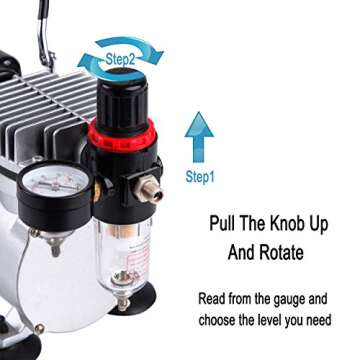 TIMBERTECH Airbrush Compressor with Cool-Down Fan ABPST07, Powerful 1/6hp Portable Quiet Airbrush Co...
