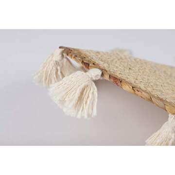 IOWER Boho Wall Decor Circle Wall Decor Basket Macrame Wall Hanging Round Straw Living Room Wall Home Décor,12"