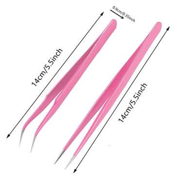 Aoshang 2PCS Stainless Steel Straight and Curved Tip Tweezers Nippers for Eyelash Extensions and Nai...