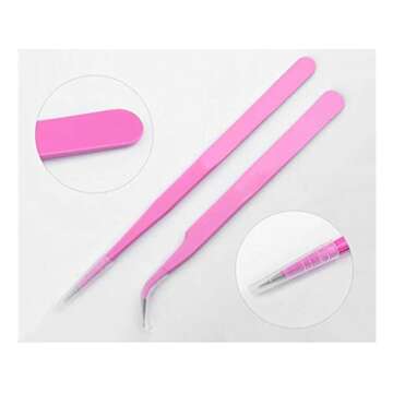 Aoshang 2PCS Stainless Steel Straight and Curved Tip Tweezers Nippers for Eyelash Extensions and Nail Art Sticker Rhinestone Eyelash Picker Acrylic Gel Nail DIY Art