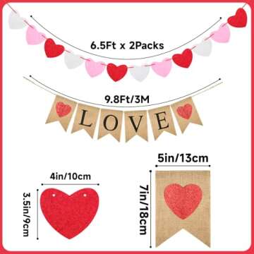 jijAcraft Valentines Burlap Banner with Felt Heart Garland - Rustic Love Decor