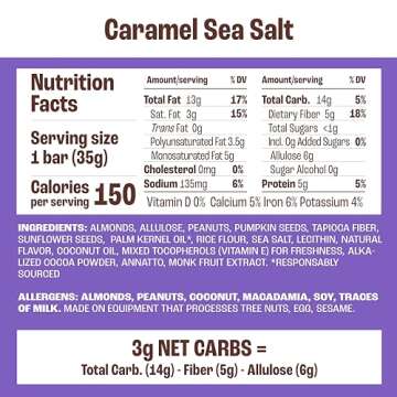 Munk Pack Nut & Seed Bar Caramel Sea Salt | 1g Sugar, Low Carb & Keto, 5g Protein | Gluten Free, Plant Based, Zero Added Sugar | Sweet & Salty Breakfast & Snack Bars | 12 Count