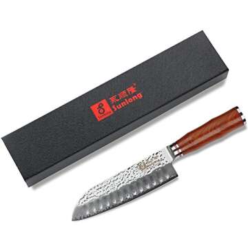 Sunlong Santoku Knives 7 inch Pro Chef Knife Japanese Hammered Damascus Steel Natural Bloodwood Handle