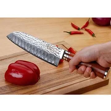 Sunlong Santoku Knives 7 inch Pro Chef Knife Japanese Hammered Damascus Steel Natural Bloodwood Handle