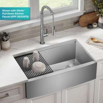 KRAUS Kore 33-Inch Modern Farmhouse Workstation 16 Gauge Single Bowl Stainless Steel Kitchen Sink wi...
