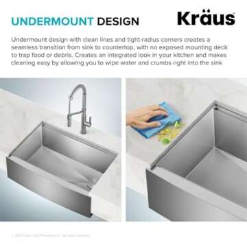 KRAUS Kore 33-Inch Modern Farmhouse Workstation 16 Gauge Single Bowl Stainless Steel Kitchen Sink with Accessories, KWF410-33