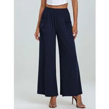 GRAPENT Beach Pants for Women - Stylish Summer Bell Bottoms with Pockets - Dark Blue, Medium Size 8 ...