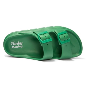 FUNKYMONKEY EVA Slides for Women Thick-sole Adjustable Double Buckle Waterproof Platform Sandals (7 M US, Green/HDSPK)
