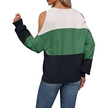 MaQiYa Women's V Neck Cold Shoulder Sweaters Oversized Batwing Long Sleeve Colorblock Chunky Knit Pullover Sweater Tops Z-Green